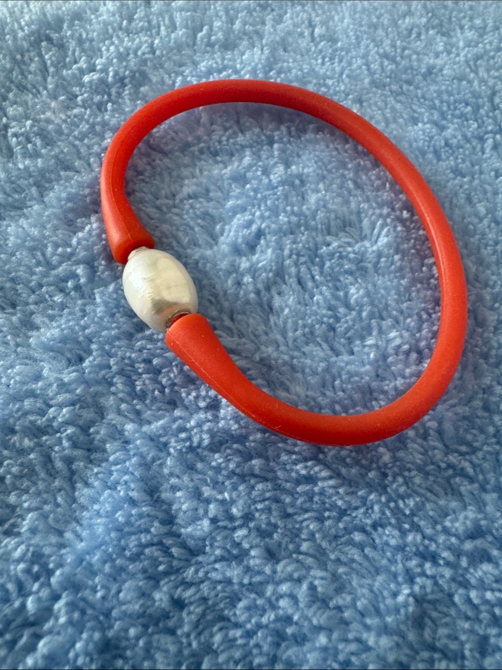 Orange Silicone Bracelet with Pearl  Bead